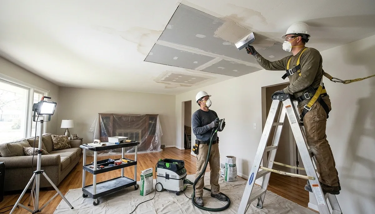 Ceiling water damage repair in Greensboro, NC for stained, sagging home ceilings