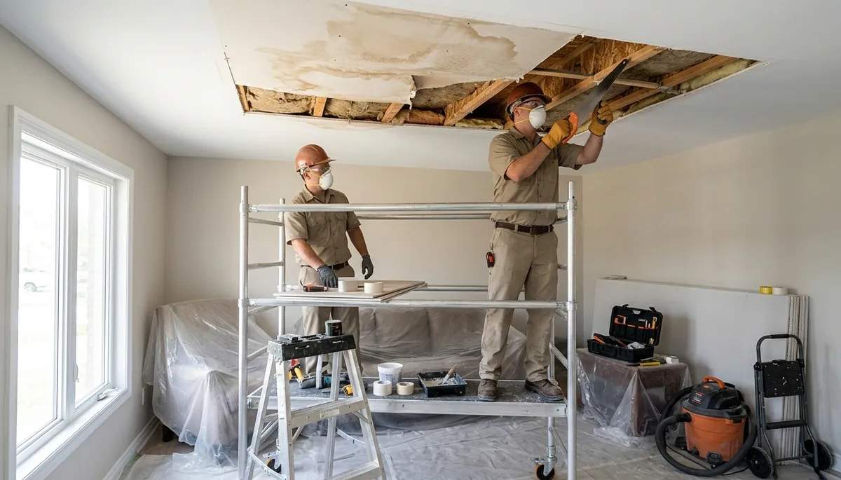 Ceiling water damage repair in Greensboro, NC for stained, sagging home ceilings