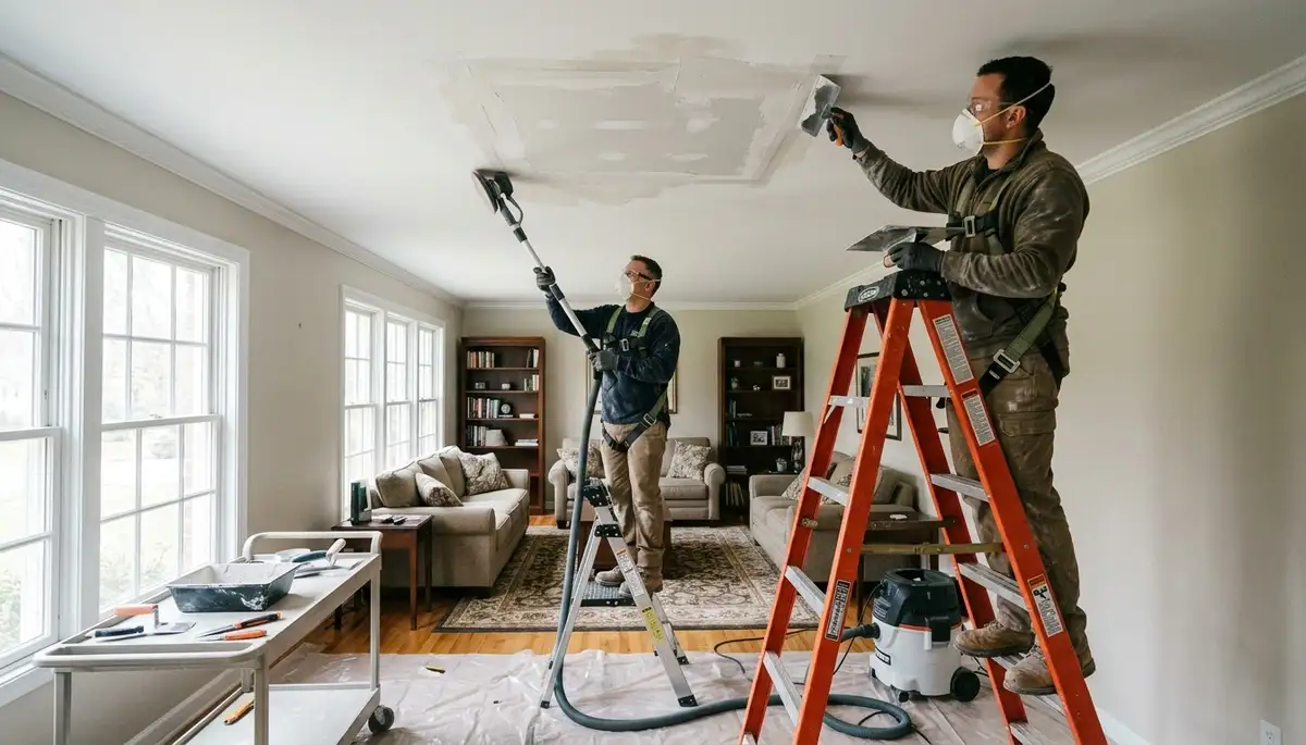 Ceiling water damage repair in Greensboro, NC for stained, sagging home ceilings