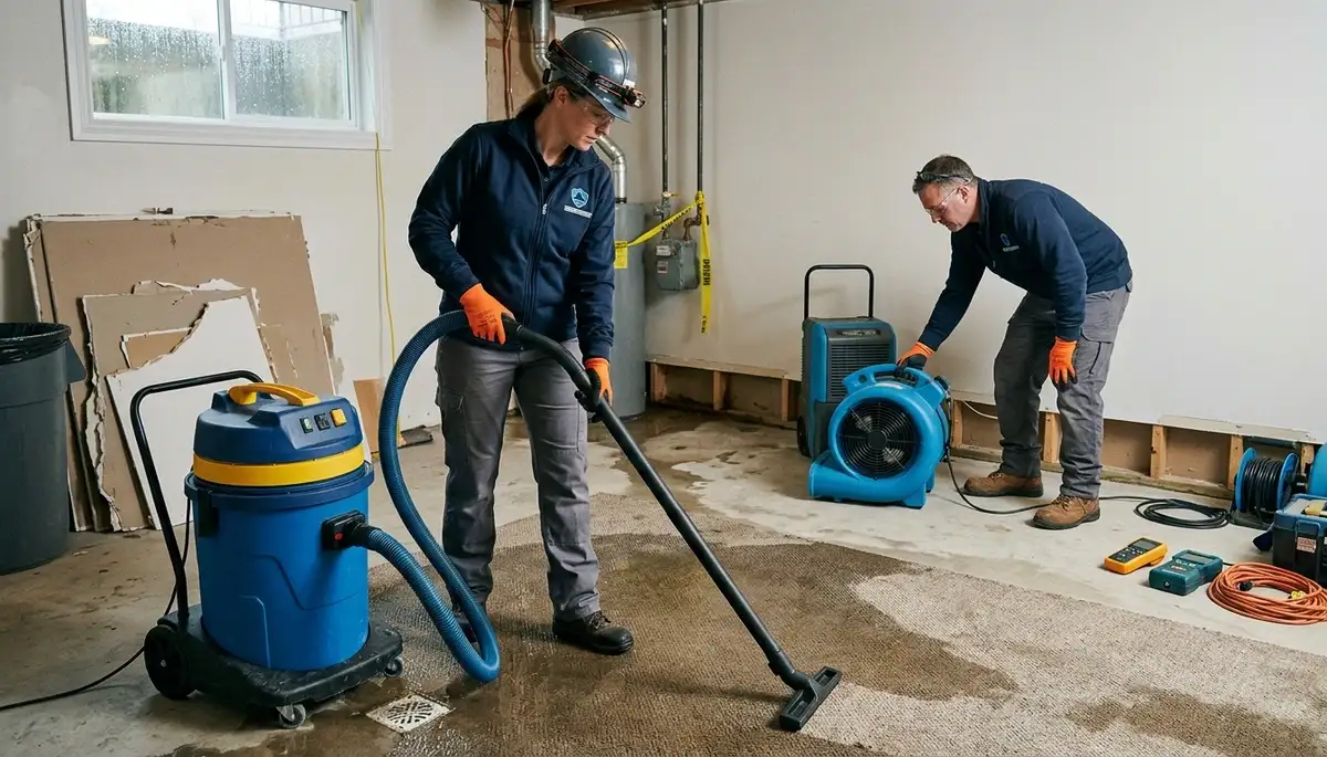 Emergency water removal crew extracting water from a Greensboro, NC home after flooding