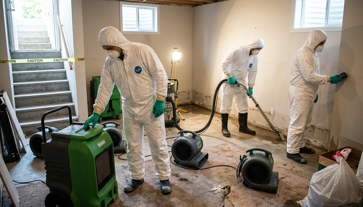 Flood damage cleanup team restoring Greensboro, NC home after stormwater intrusion