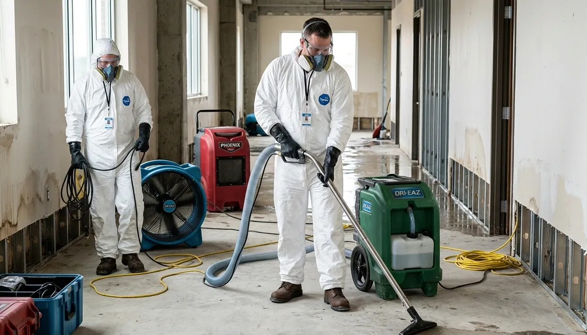 Flood damage cleanup team restoring a Greensboro, NC home after water intrusion