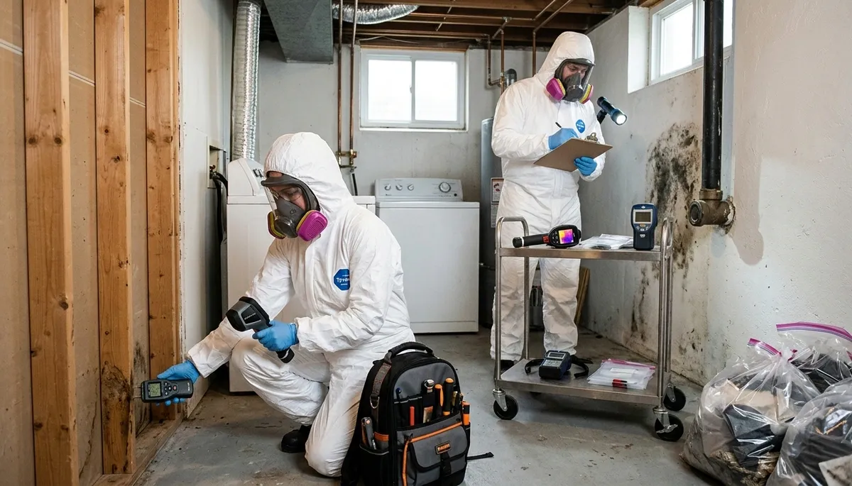 Mold inspection team assessing Greensboro, NC home for water damage and hidden moisture issues