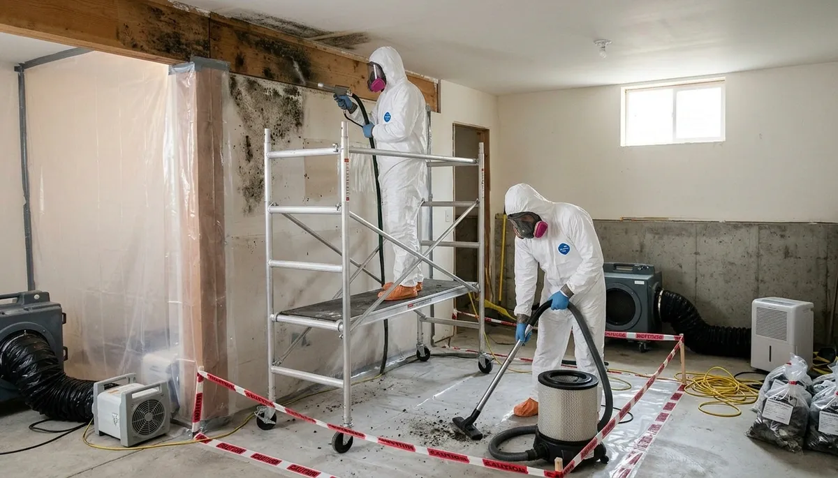 Greensboro, NC mold removal team inspecting water damage in a home for fast restoration