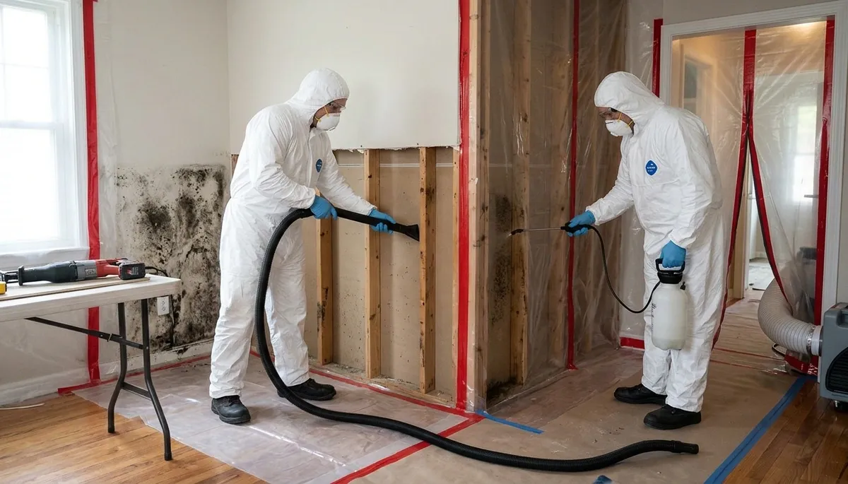 Mold removal technician inspecting Greensboro, NC home for water damage and moisture buildup