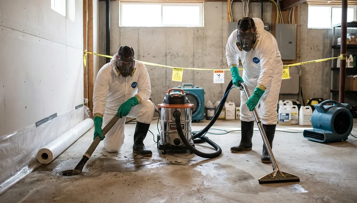 Sewer backup cleanup crew servicing a Greensboro, NC home after water damage