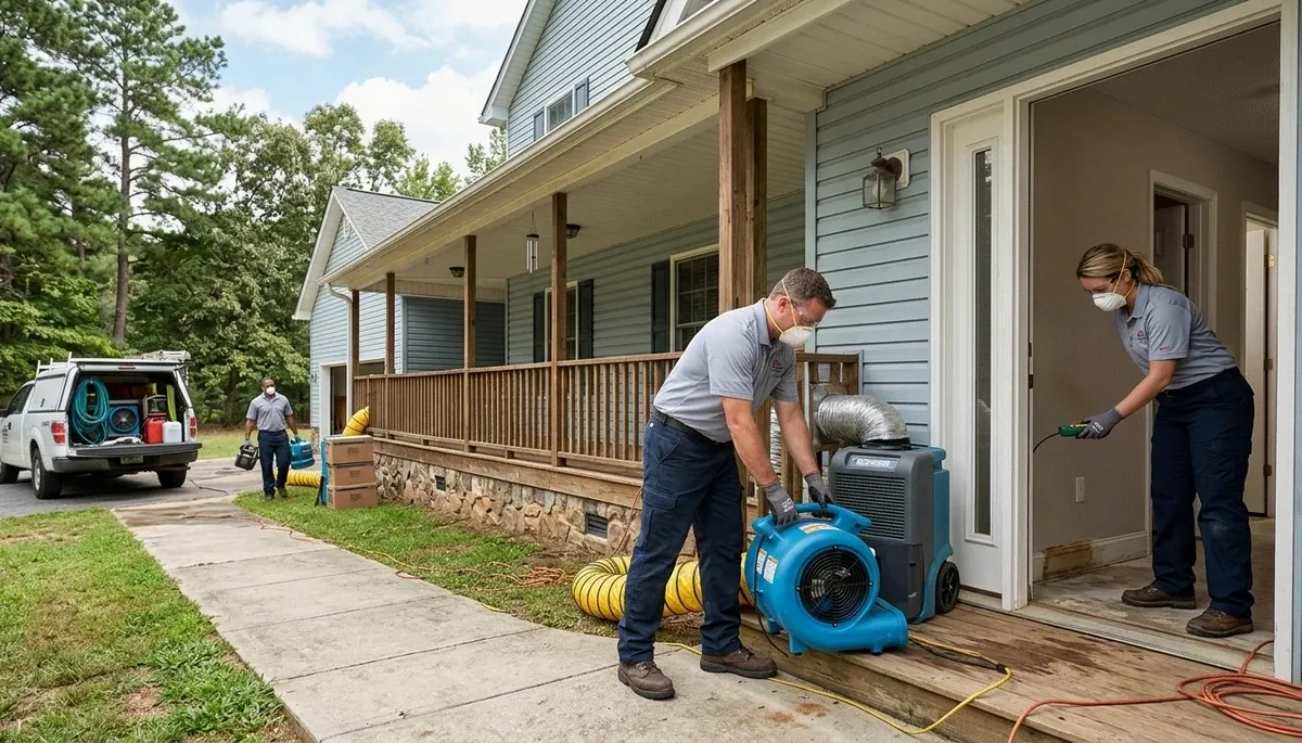 Water damage restoration team in Greensboro, NC providing emergency cleanup and drying services