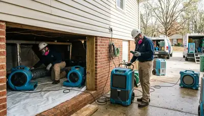 Water damage restoration team in Greensboro, NC inspecting property damage and cleanup needs