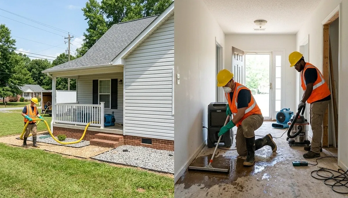 Water damage restoration team in Greensboro, NC providing emergency water cleanup and repairs