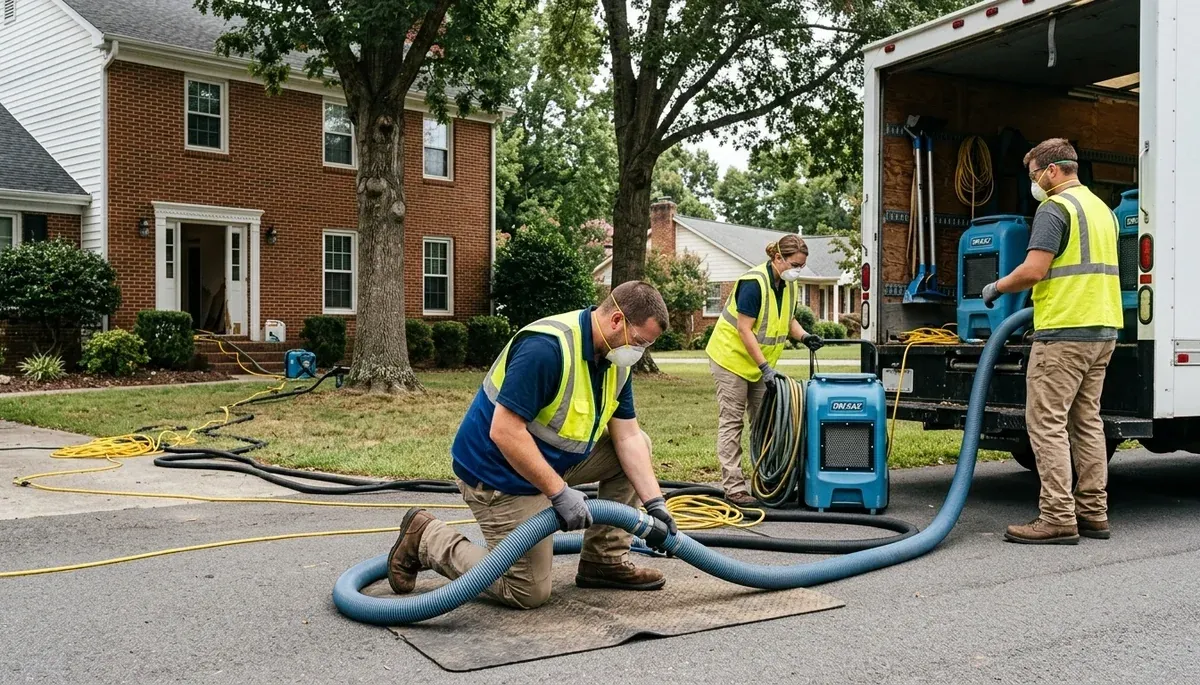 Water damage restoration team in Greensboro, NC providing emergency water removal and drying services