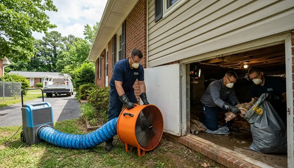 Water damage restoration team in Greensboro, NC providing cleanup and repair services