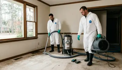 Water damage restoration team in Greensboro, NC assisting a local business site