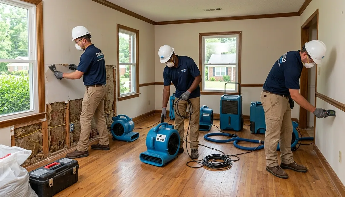 Water damage restoration team in Greensboro, NC providing emergency cleanup and drying services