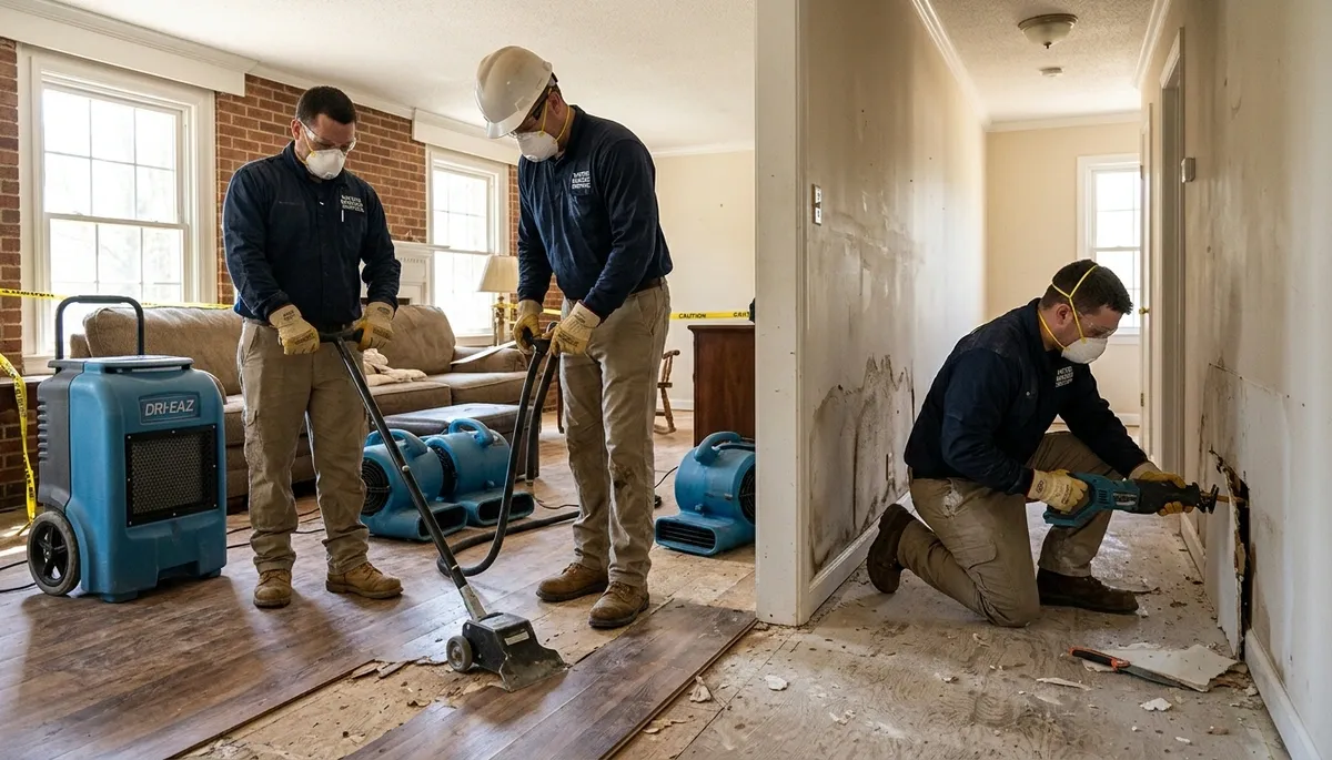 Water damage restoration team in Greensboro, NC providing emergency cleanup and drying services