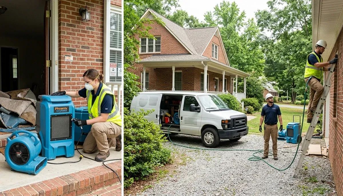 Water damage restoration team in Greensboro, NC assessing property damage and cleanup needs