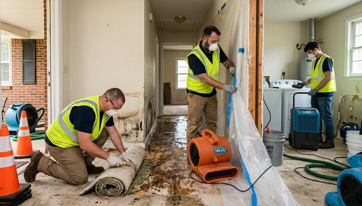 Water damage restoration team in Greensboro, NC providing emergency cleanup and repair services