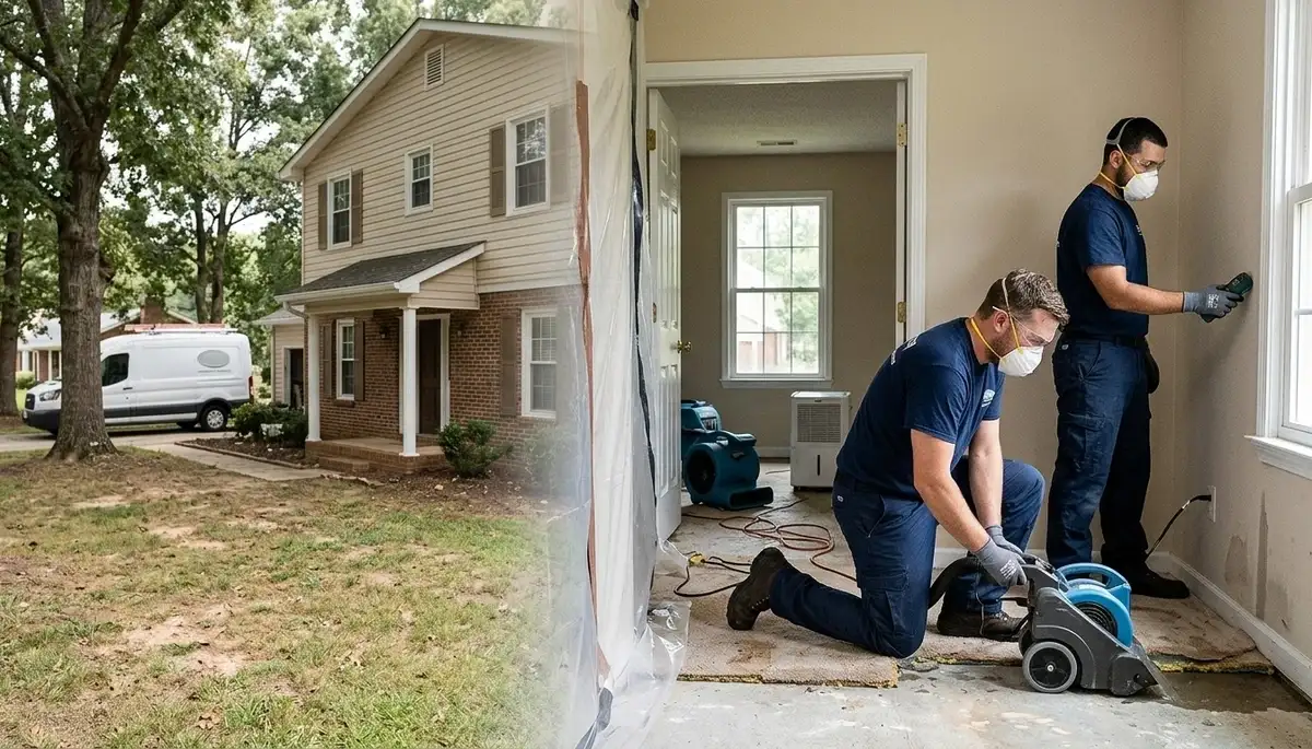 Water damage restoration team in Greensboro, NC providing emergency cleanup and drying services