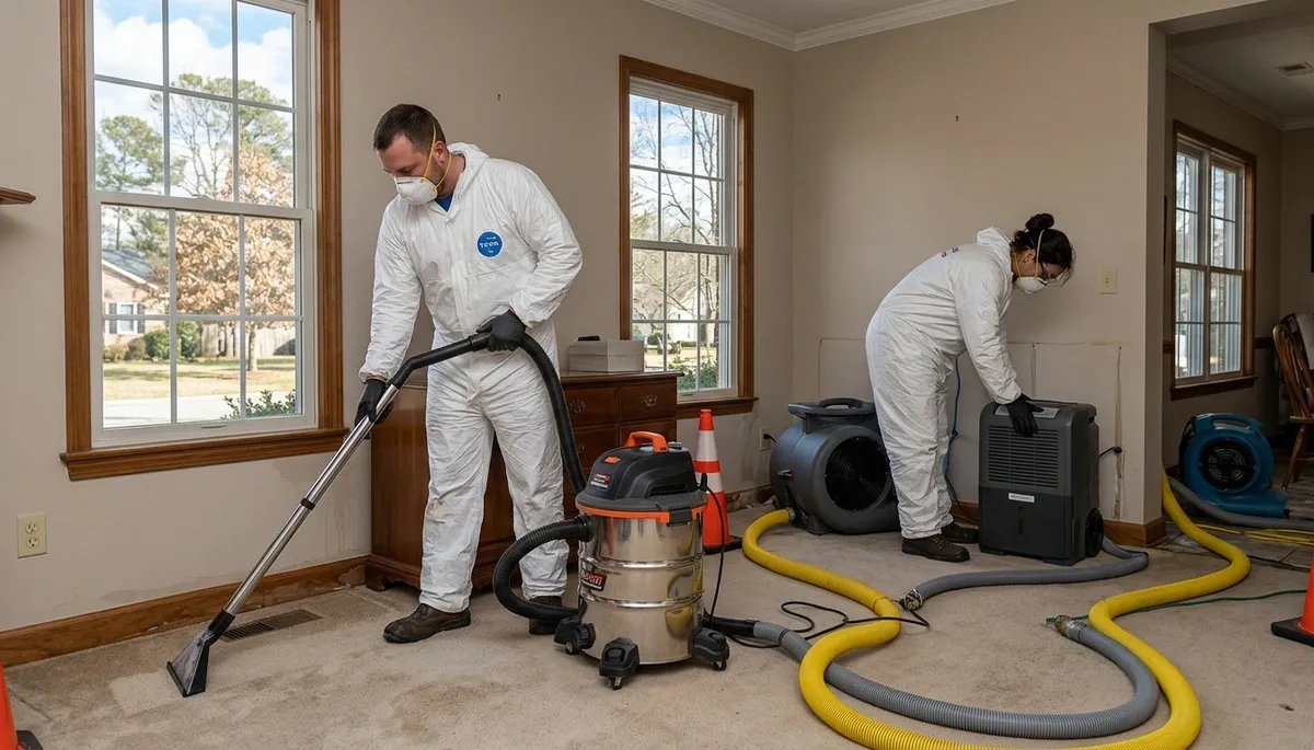 Water damage restoration team in Greensboro, NC providing emergency cleanup and drying services